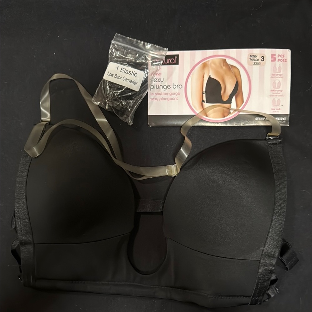 Black Plunge Bra with Elastic Straps